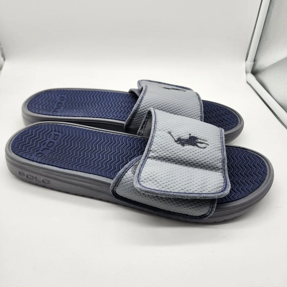 Polo Ralph Lauren Romsey Slide Sandals Men's 13 Gray Navy Adjustable Strap